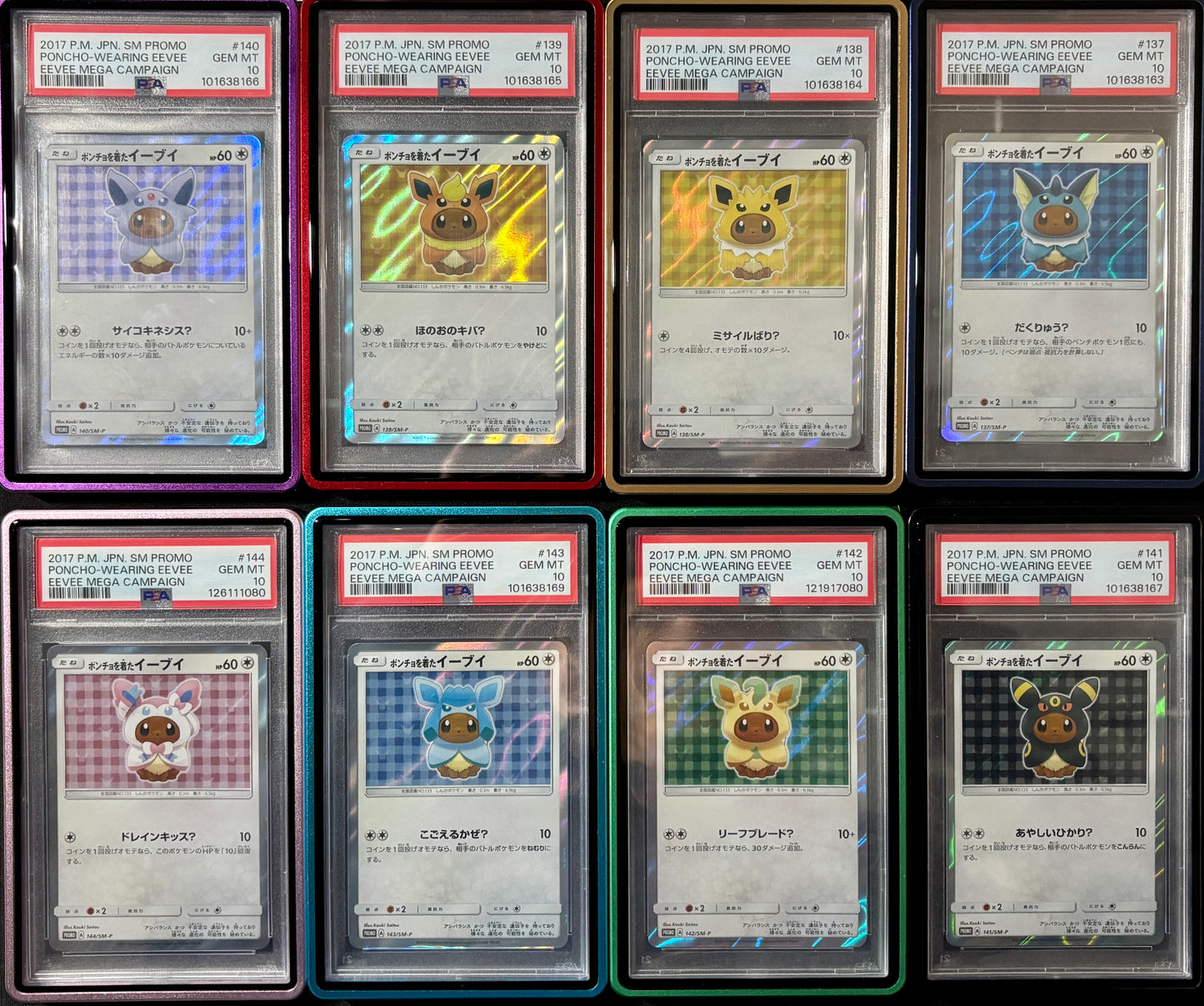 FULL SET PARTIAL SEQ 2017 POKEMON JAPANESE PONCHO WEARING EEVEE 137-144 PSA10