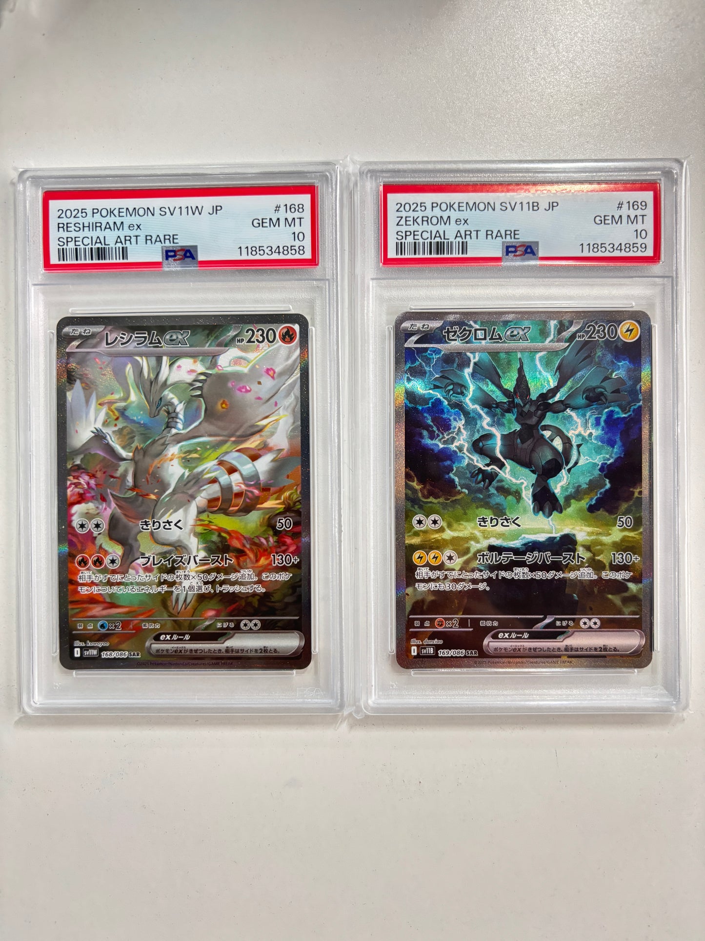 2025 JAPANESE SV11 #169 ZEKROM & #168 RESHIRAM ex SAR PSA10 SEQUENTIAL PAIR