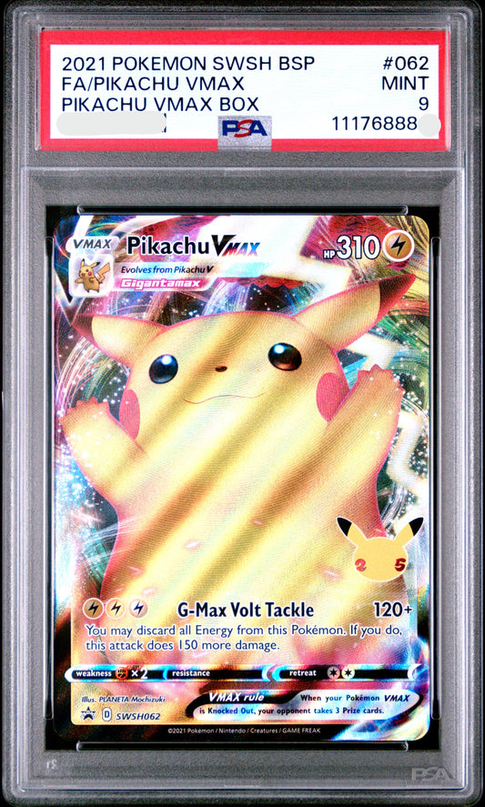 150325 PSA9 2021 POKEMON SWSH BLACK STAR PROMO #062 FA/PIKACHU VMAX PIKACHU VMAX BOX