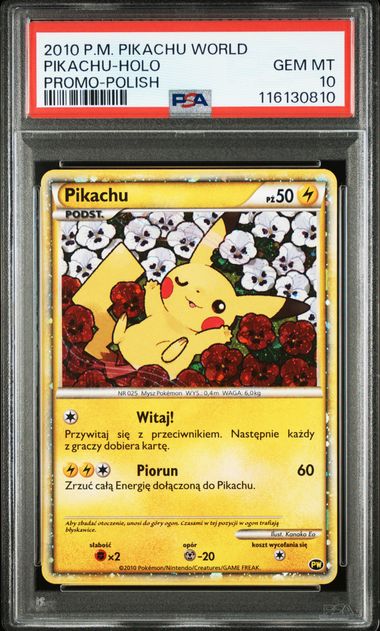 2010 PIKACHU WORLD PROMO PIKACHU-HOLO PROMO-POLISH PSA10