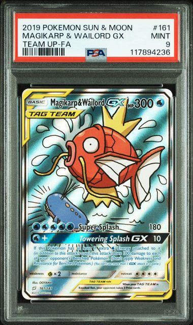 2019 POKEMON SUN & MOON TEAM UP #161 MAGIKARP & WAILORD GX PSA 9