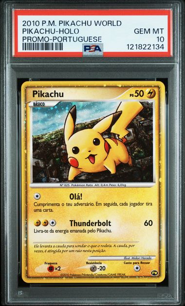 2010 PIKACHU WORLD PROMO PIKACHU-HOLO PROMO-PORTUGUESE PSA10 SWIRL
