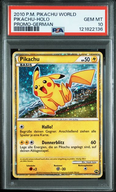 2010 PIKACHU WORLD PROMO PIKACHU-HOLO PROMO-GERMAN PSA10 (SWIRL)