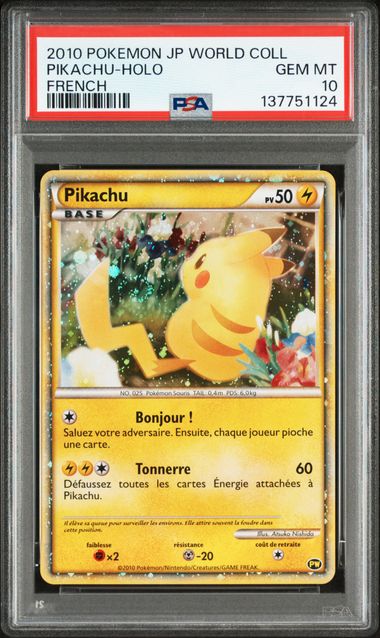 2010 POKEMON JAPANESE WORLD COLLECTION PIKACHU-HOLO FRENCH PSA10