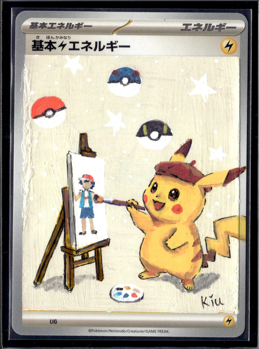 Kiu Hand Painted Pikachu Painter Card - Unique