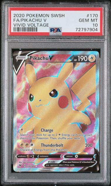 2020 POKEMON SWORD & SHIELD VIVID VOLTAGE #170 FA/PIKACHU V VIVID VOLTAGE PSA10
