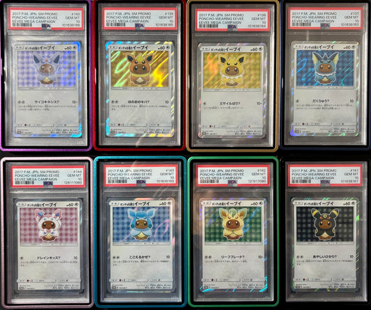 FULL SET PARTIAL SEQ 2017 POKEMON JAPANESE PONCHO WEARING EEVEE 137-144 PSA10