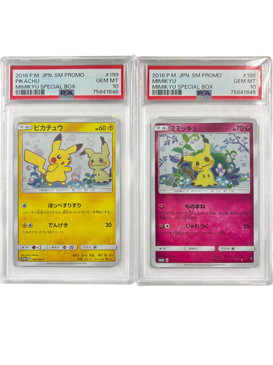 2019 MIMIKYU SPECIAL BOX PIKACHU 199 & MIMIKYU 198 SEQUENTIAL SET PSA10
