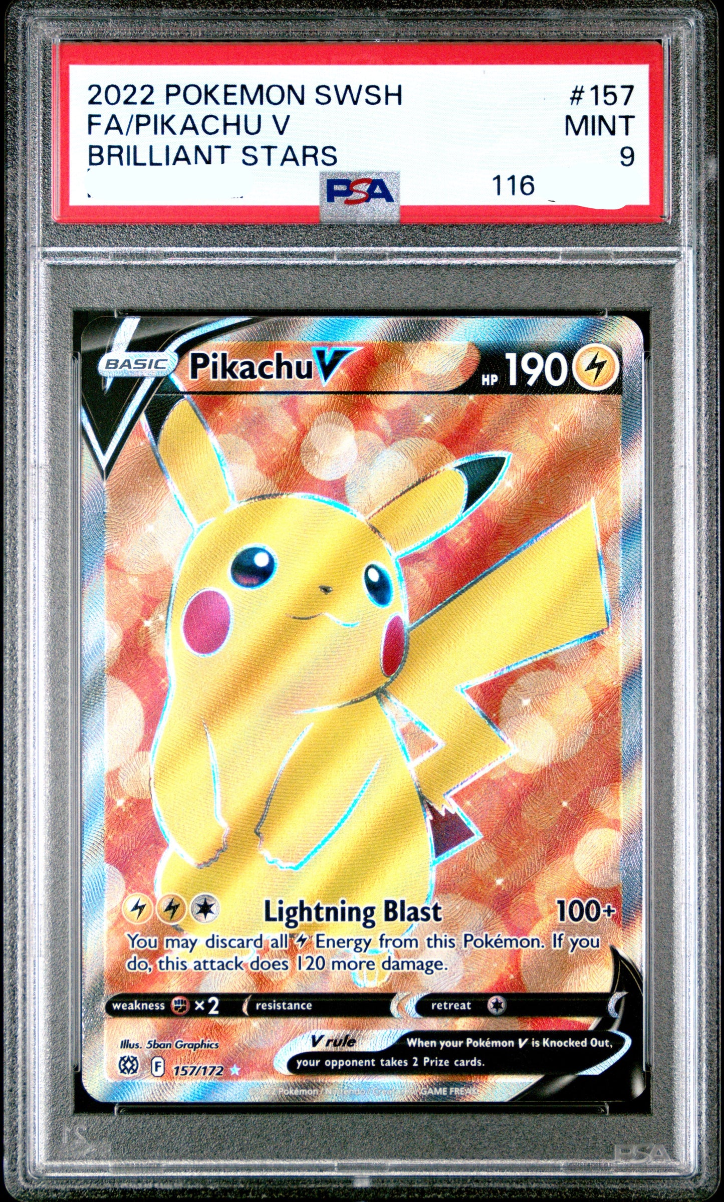 170630 PSA9 English 2022 POKEMON SWORD & SHIELD BRILLIANT STARS #157 FA/PIKACHU V BRILLIANT STARS